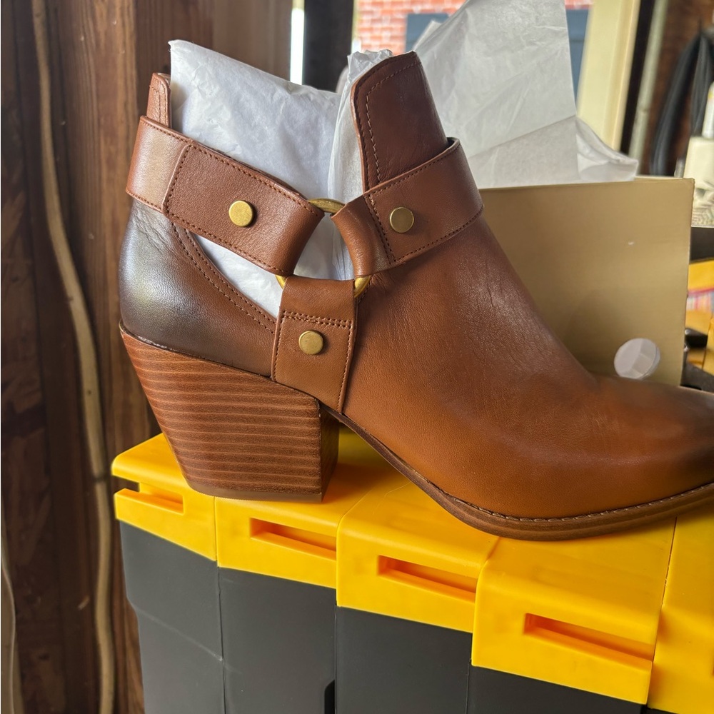 Michael Kors Brown Ankle Booties with Stacked Heel